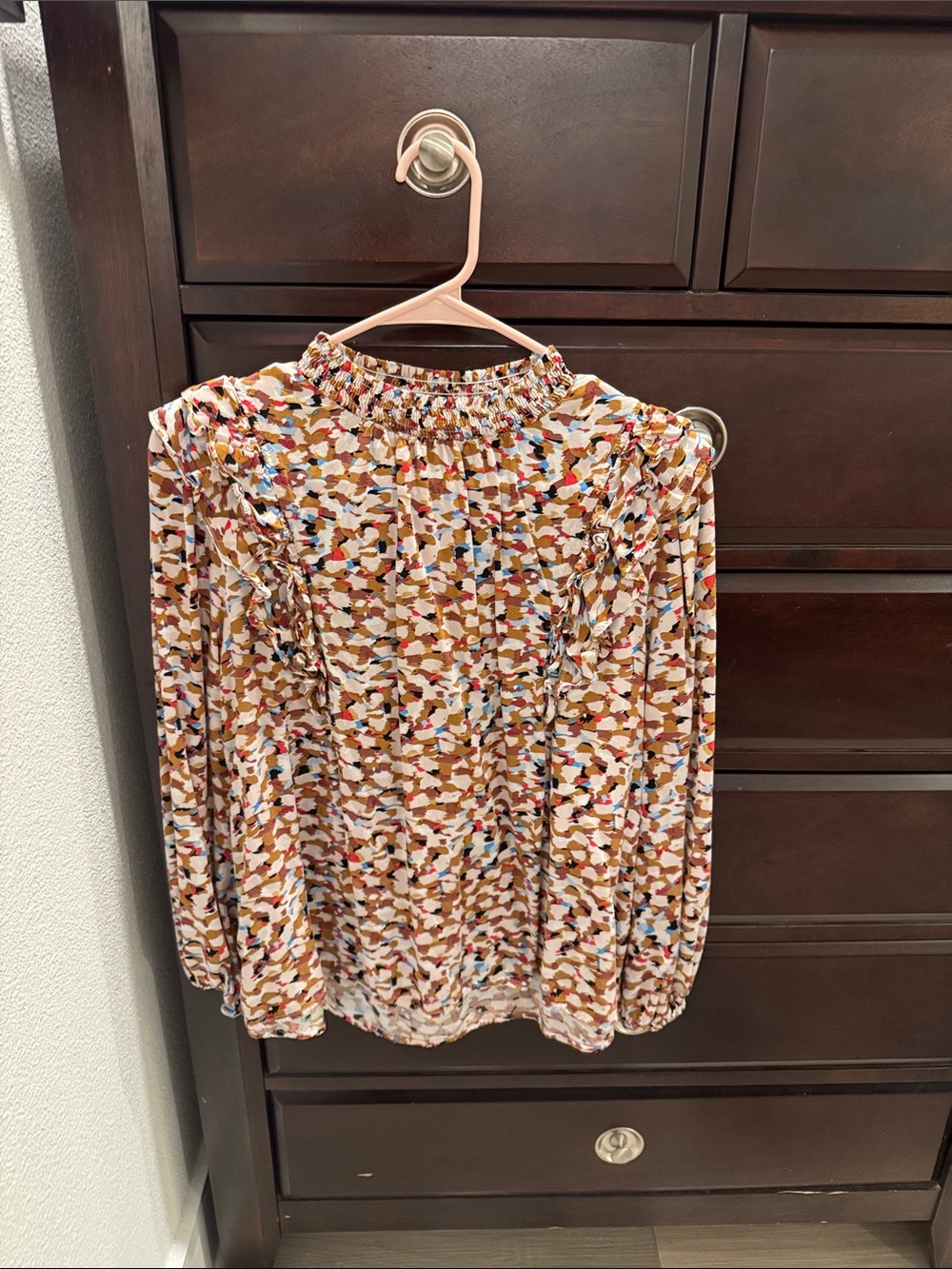 JODIFL Multicolor Smocked-Neck Blouse - Cream, Brown, Blue, Red